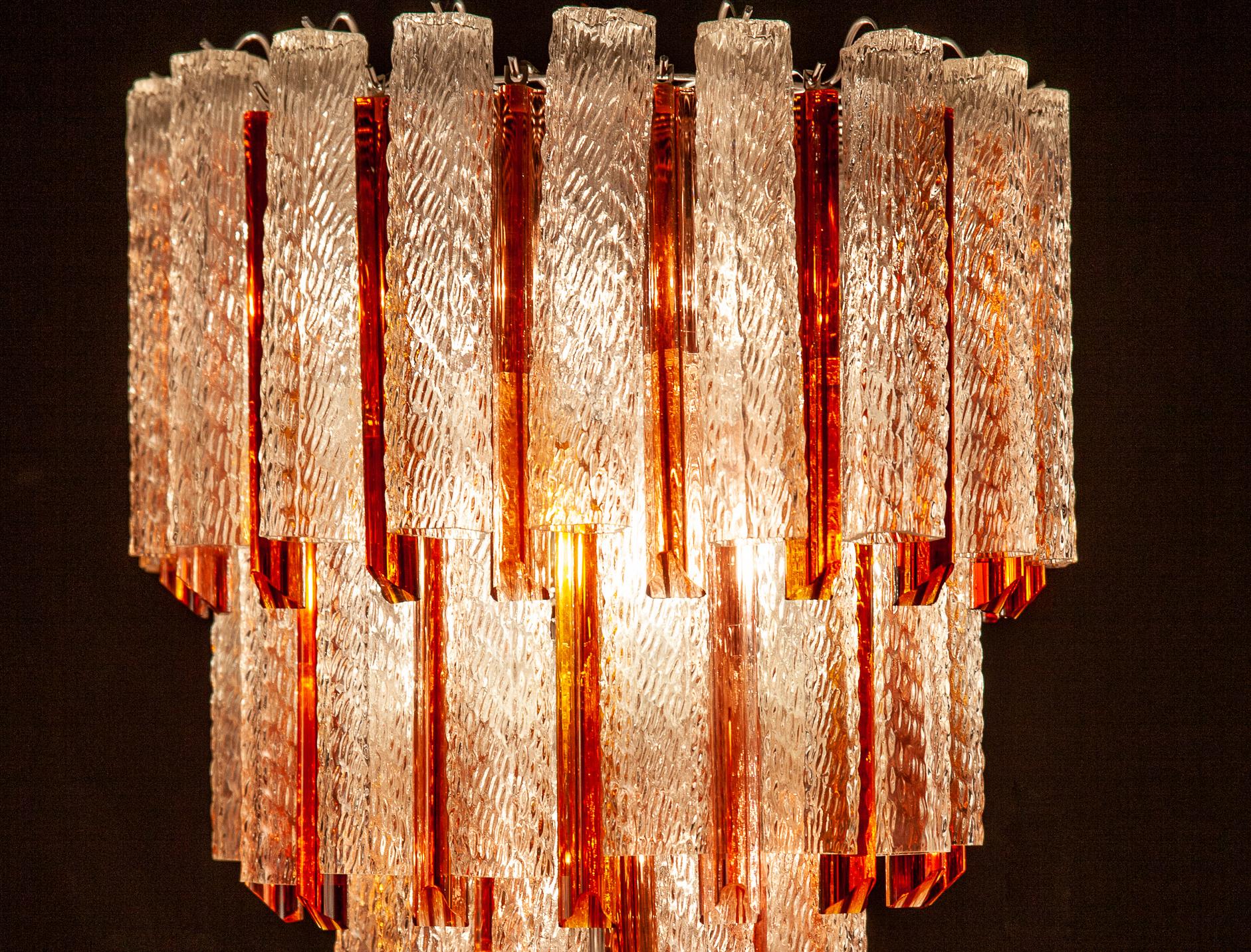 Fine Pair of Midcentury Murano Glass Tronchi Four-Tier Chandelier, 1960 For Sale 2