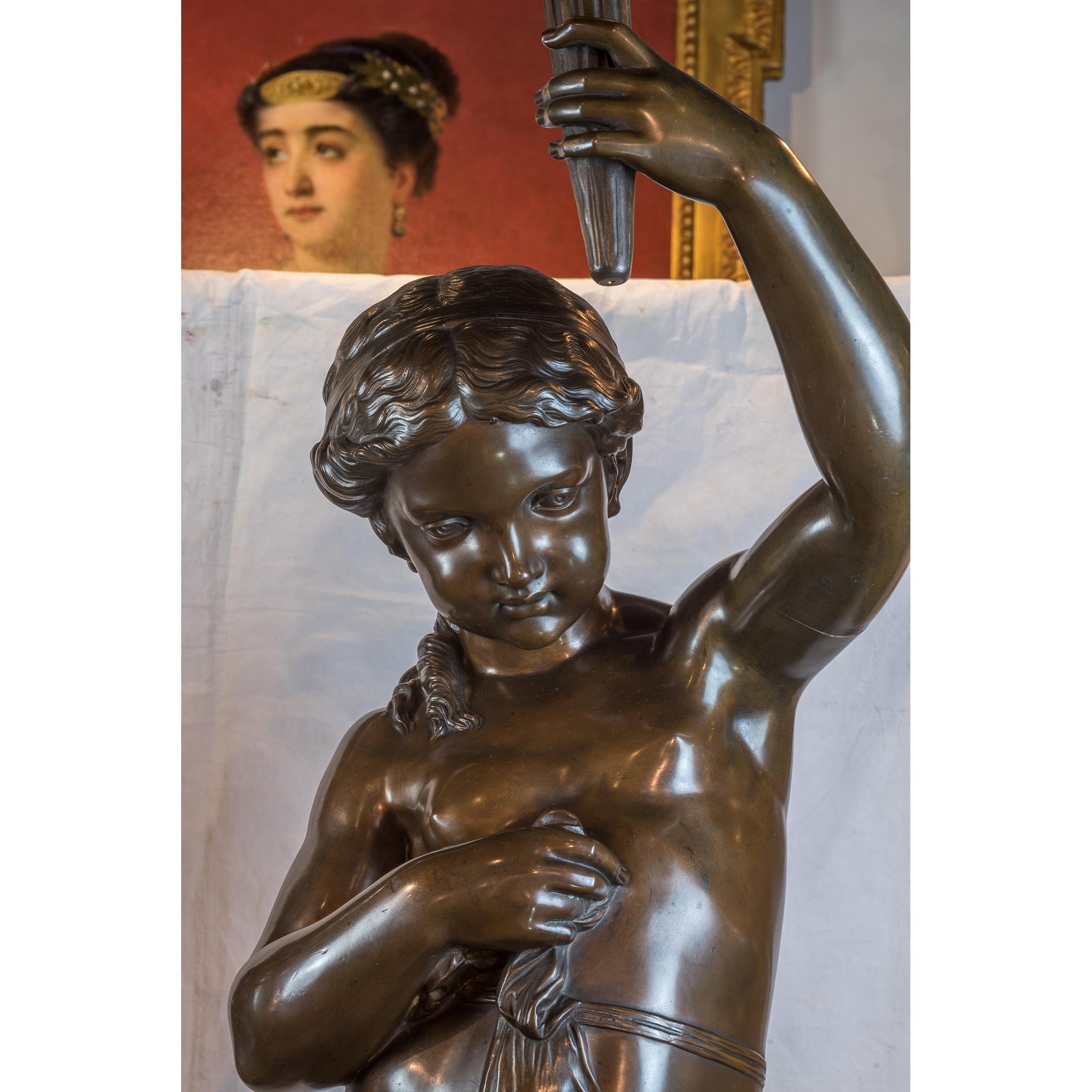 Exposition Pair of Monumental Patinated Bronze Figural Torchères, 1867 For Sale 3