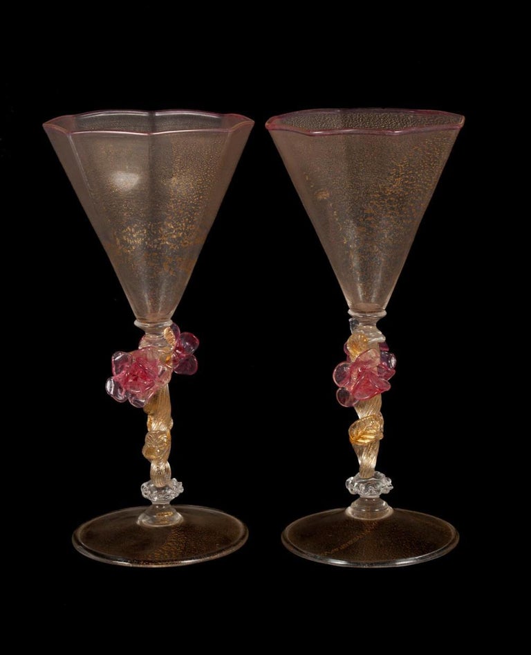 Fine Pair of Murano Martini Glasses For Sale at 1stDibs