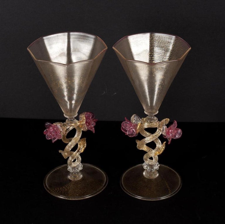 Fine Pair of Murano Martini Glasses For Sale at 1stDibs