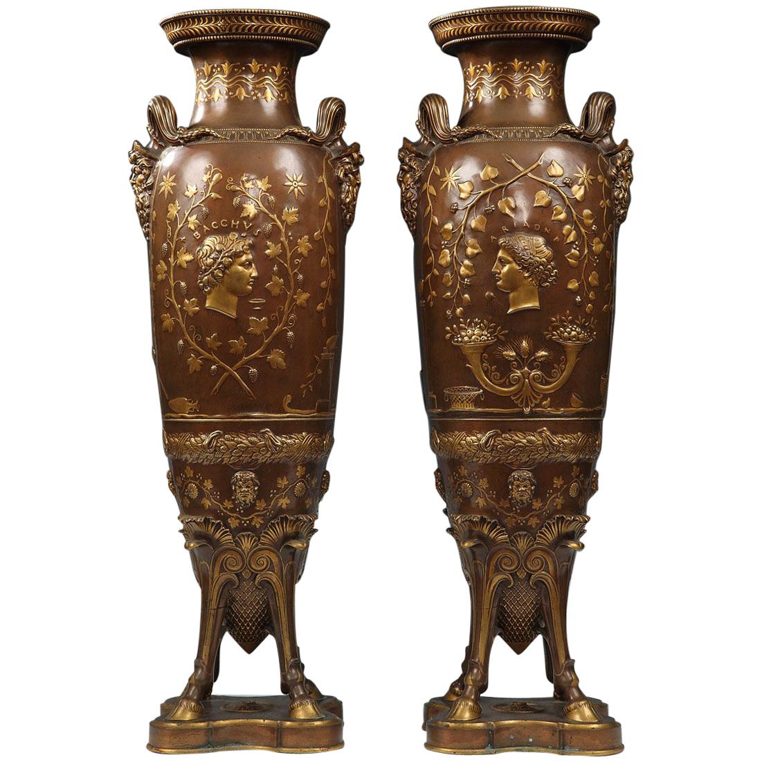 Fine Pair of Neo-Greek Vases by F. Levillain and F. Barbedienne, France, c. 1890 For Sale
