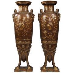 Antique Fine Pair of Neo-Greek Vases by F. Levillain and F. Barbedienne, France, c. 1890