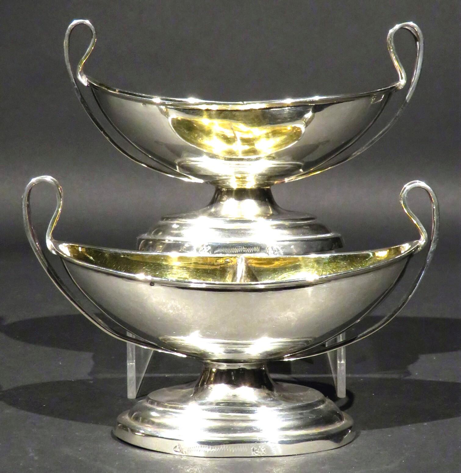 Gilt Fine Pair of Neoclassical Inspired German Silver Double Salt Cellars, circa 1830 For Sale