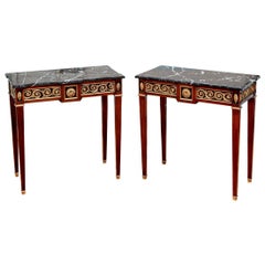 Fine Pair of Neoclassical Marble-Top Console Tables
