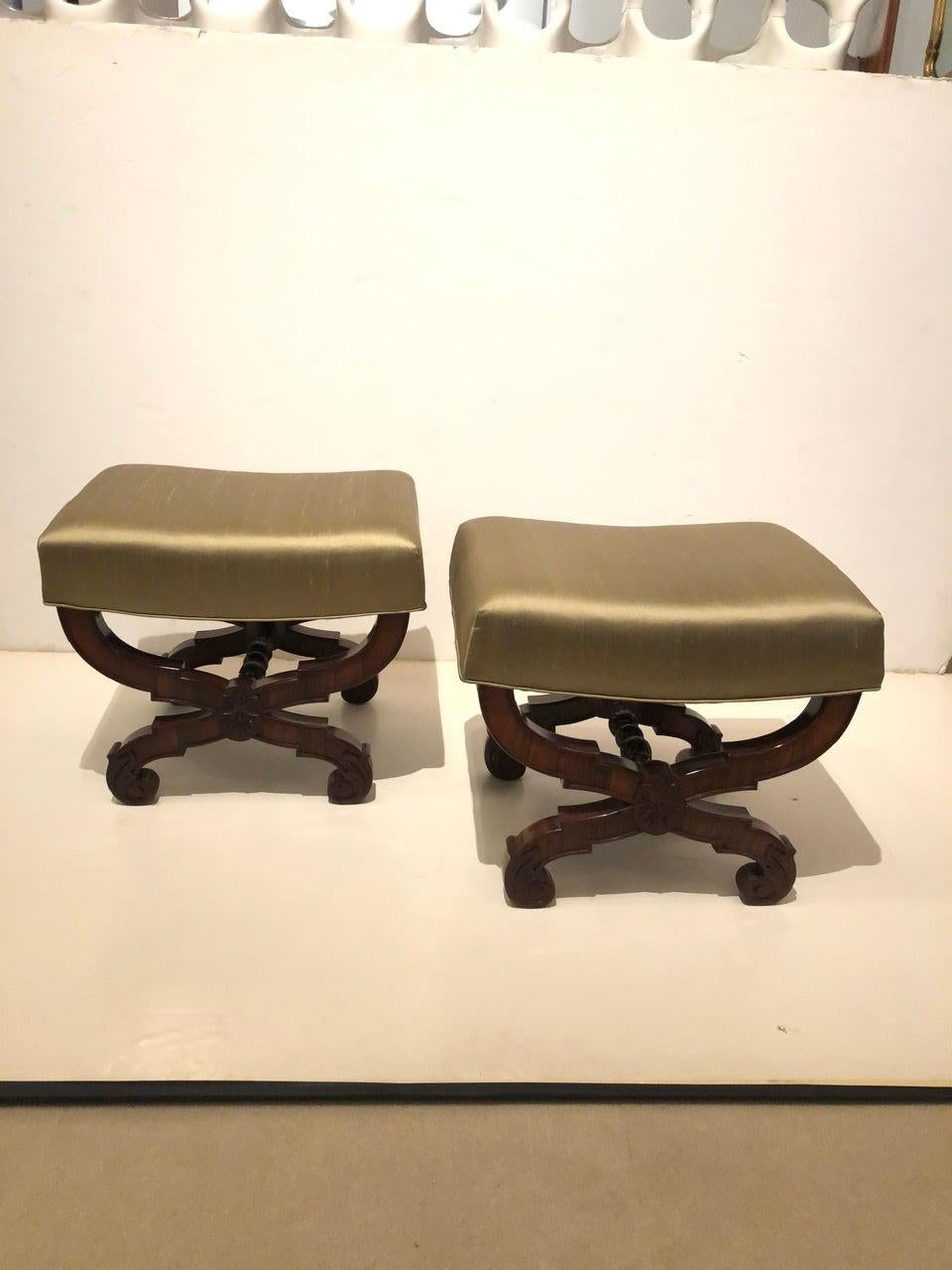 Austrian Fine Pair of Neoclassical Stools For Sale