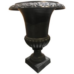 Fine Pair of Neoclassical Style Cast Iron Garden Urns