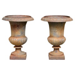 Fine Pair Of Neoclassical Style Cast Iron Urns, Early 20th Century