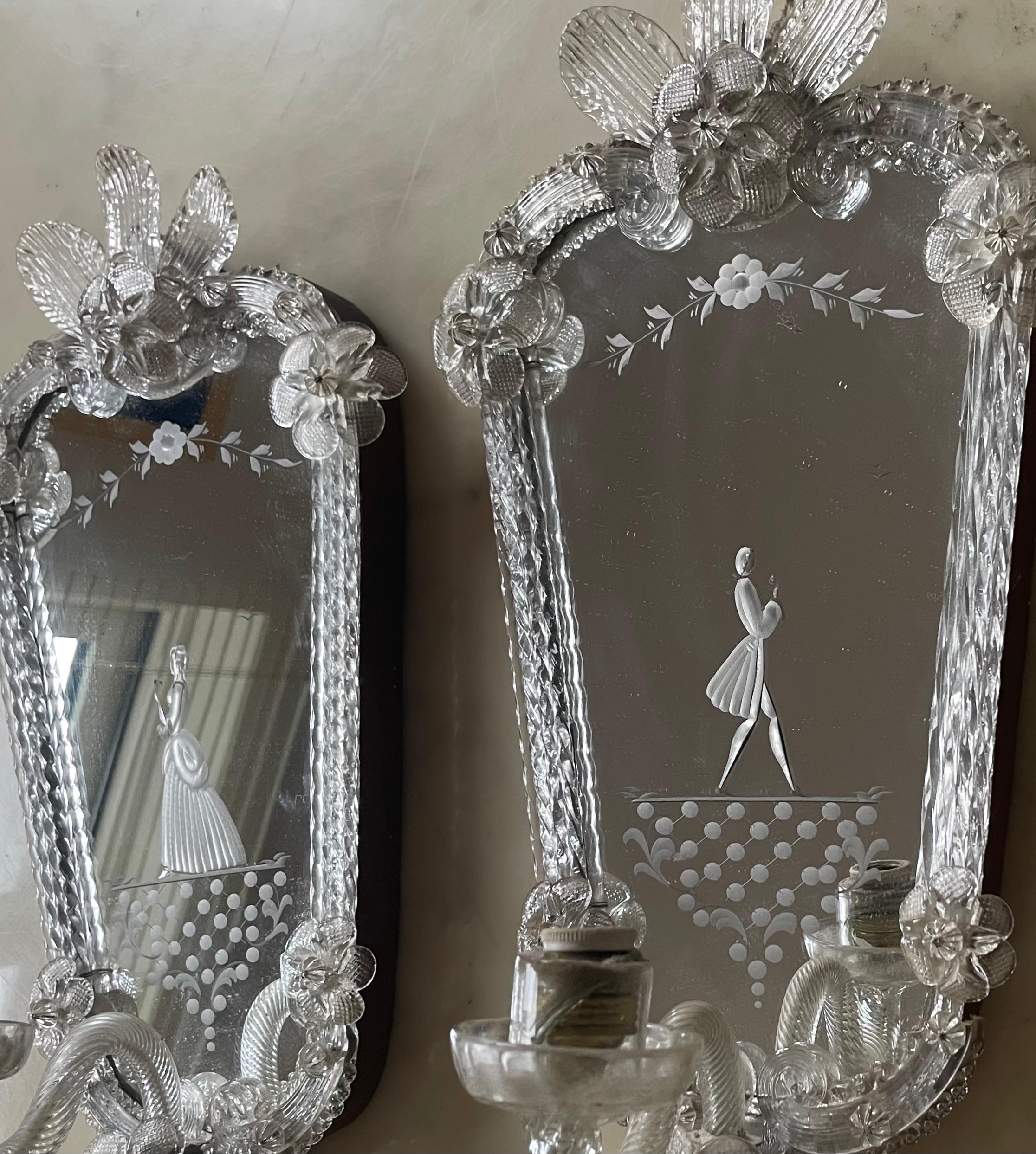 Paire d'appliques murales de Murano à une lumière, Italie 1940. Bon état - En vente à Brussels, BE