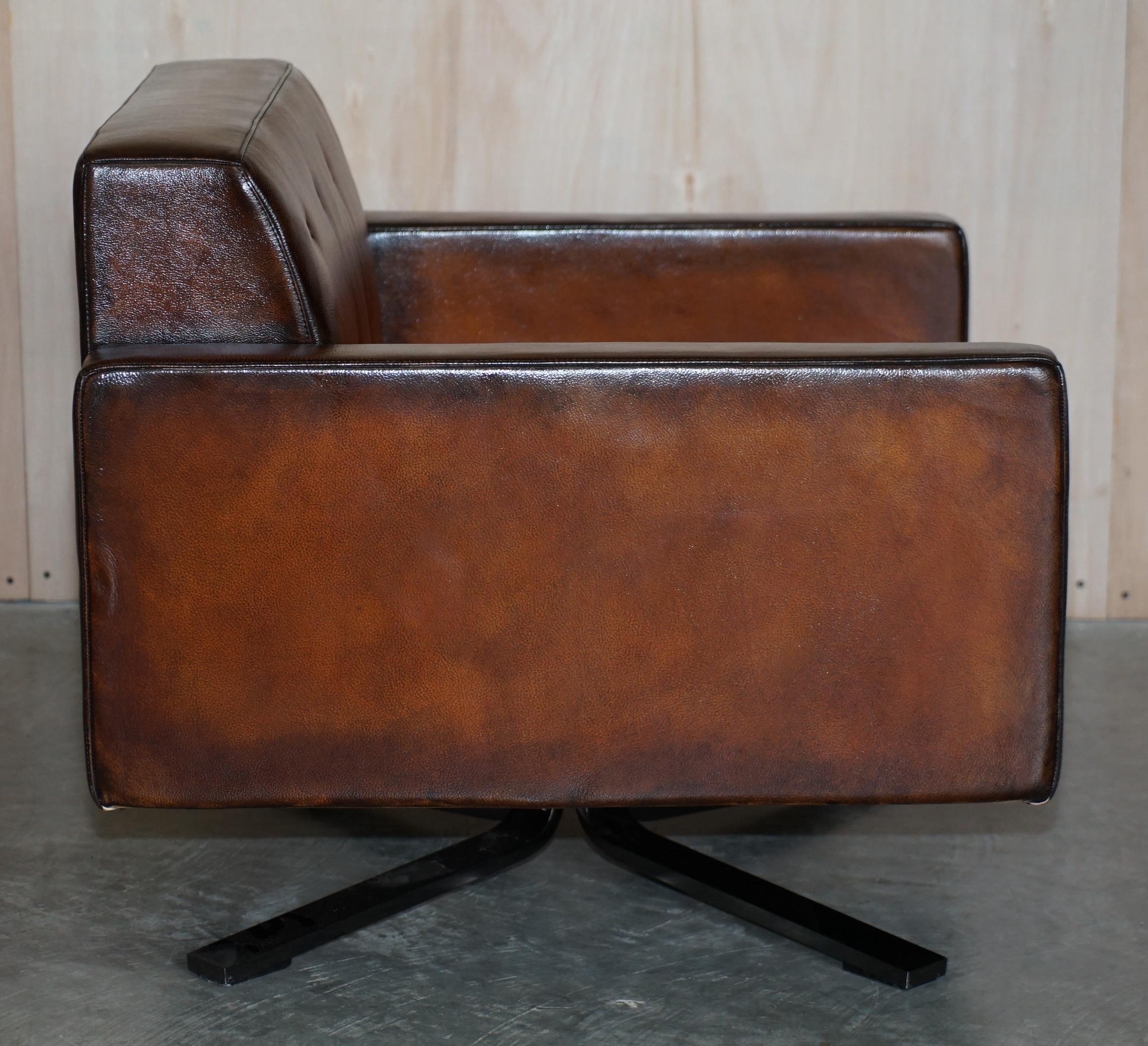 Fine Pair of One of a Kind Poltrona Frau Kennedee Brown Leather Swivel Armchairs 7