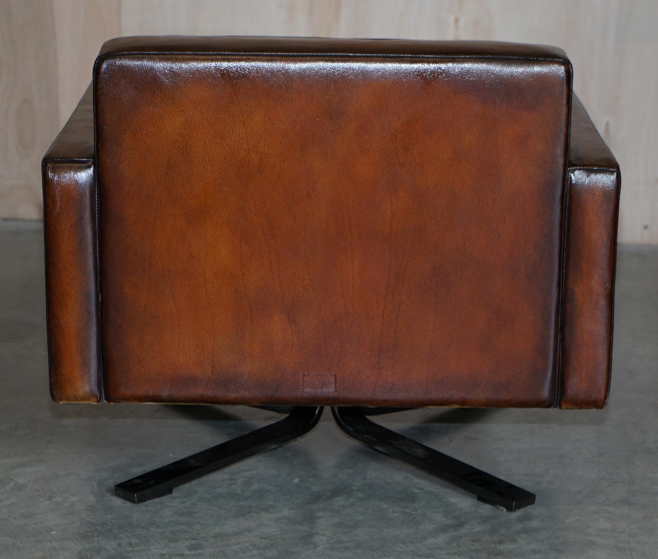 Fine Pair of One of a Kind Poltrona Frau Kennedee Brown Leather Swivel Armchairs 8