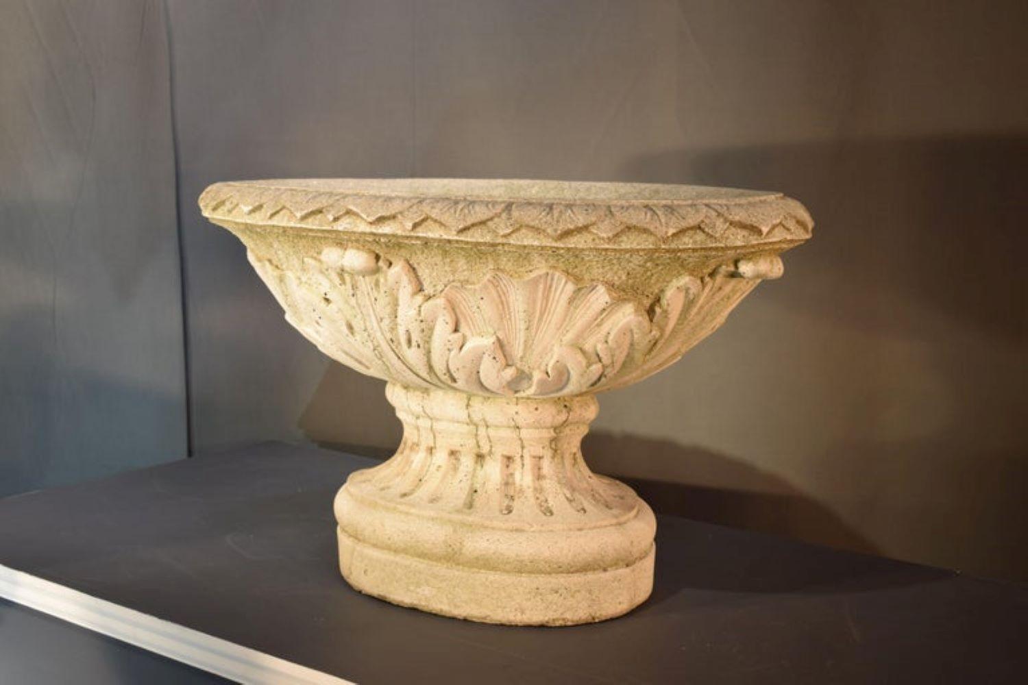 Cement Fine Pair of Oval Planters For Sale