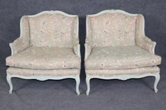 Fine Pair of Paint Decorated French Louis XV Style Marquis Bergere Chairs