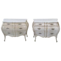 Fine Pair of Painted Swedish Style Bombe Commodes Dressers Nightstands