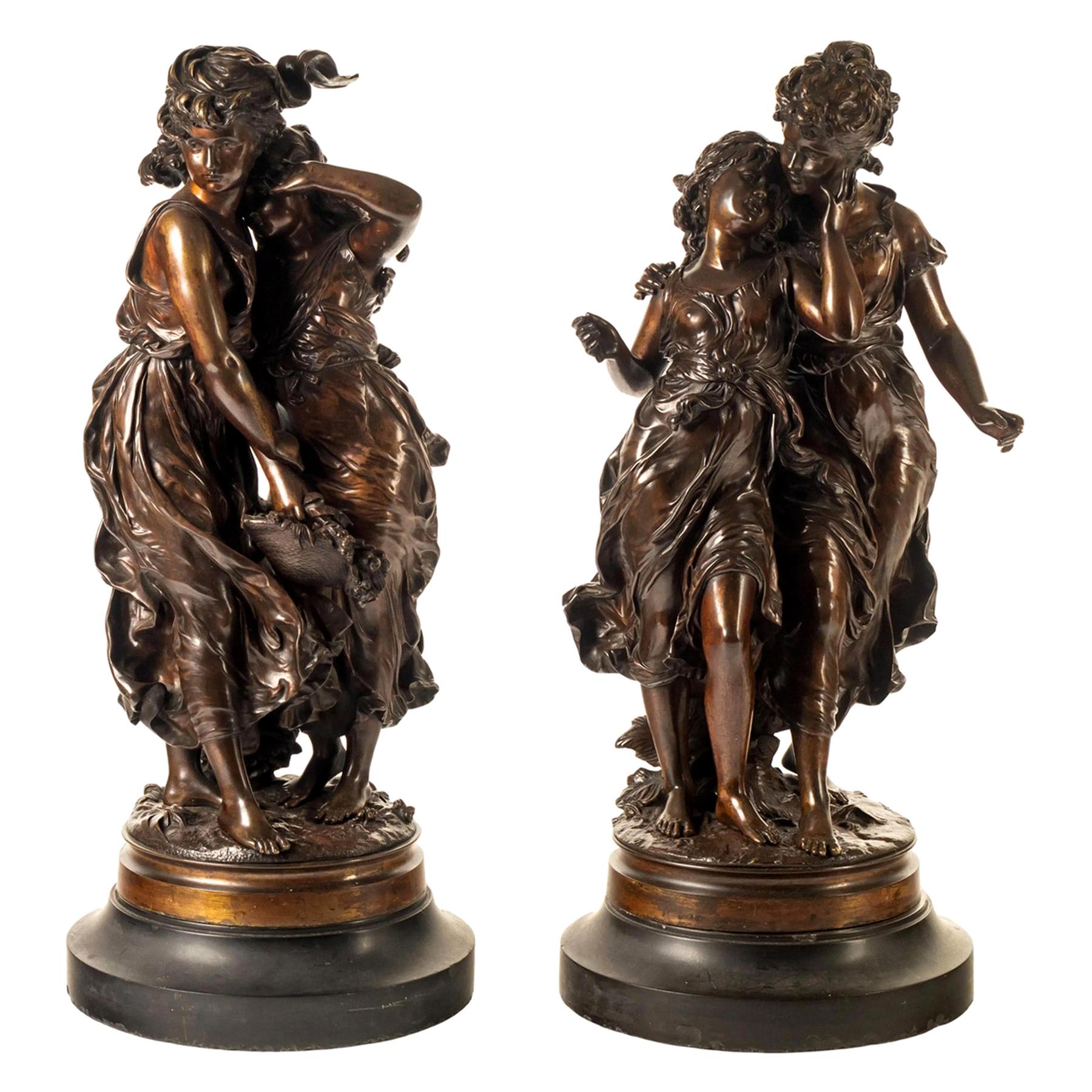 Fine Pair of Patinated Bronze Sculptures by Hippolyte Moreau For Sale