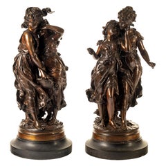 Fine Pair of Patinated Bronze Sculptures by Hippolyte Moreau