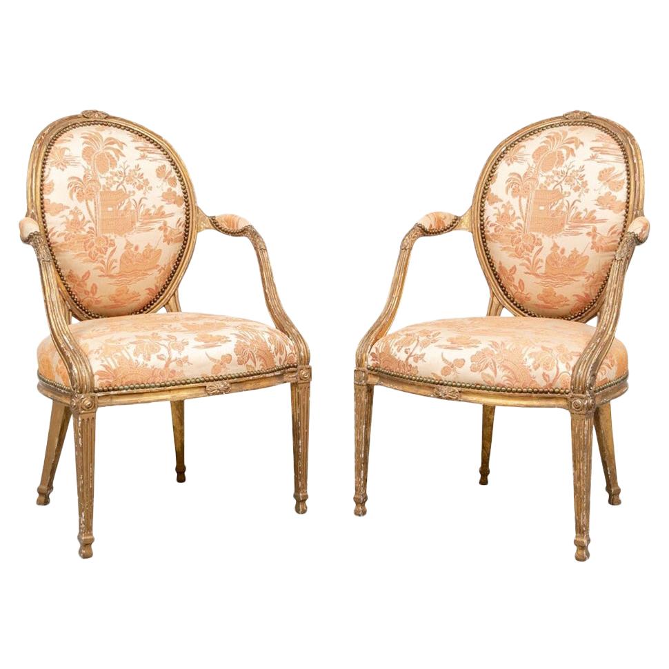 Fine Pair of Period George III Carved and Gilt Armchairs For Sale