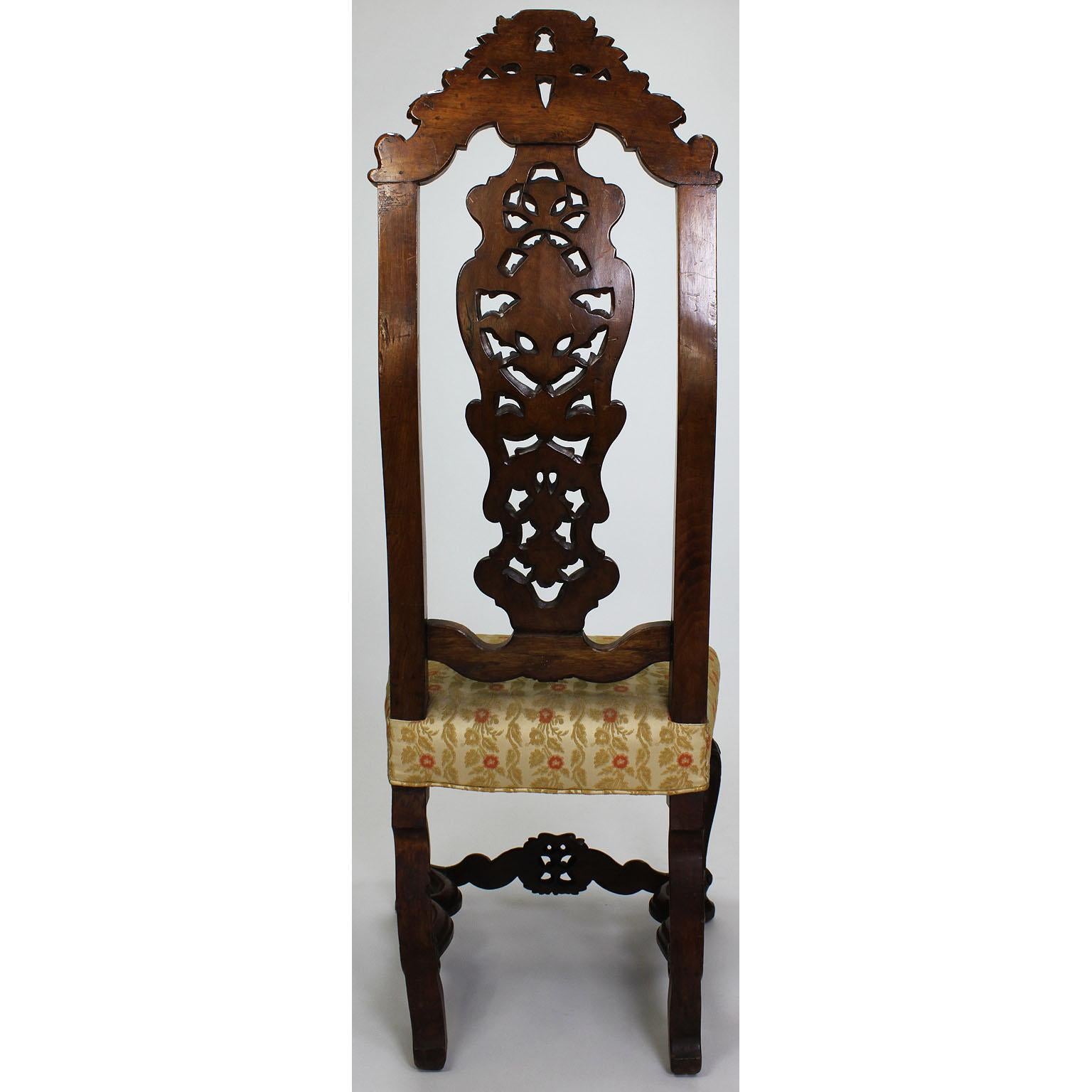 Fine Pair of Portuguese 19th Century Carved Walnut High Back Side Chairs For Sale 4