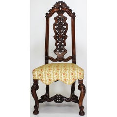 Fine Pair of Portuguese 19th Century Carved Walnut High Back Side Chairs