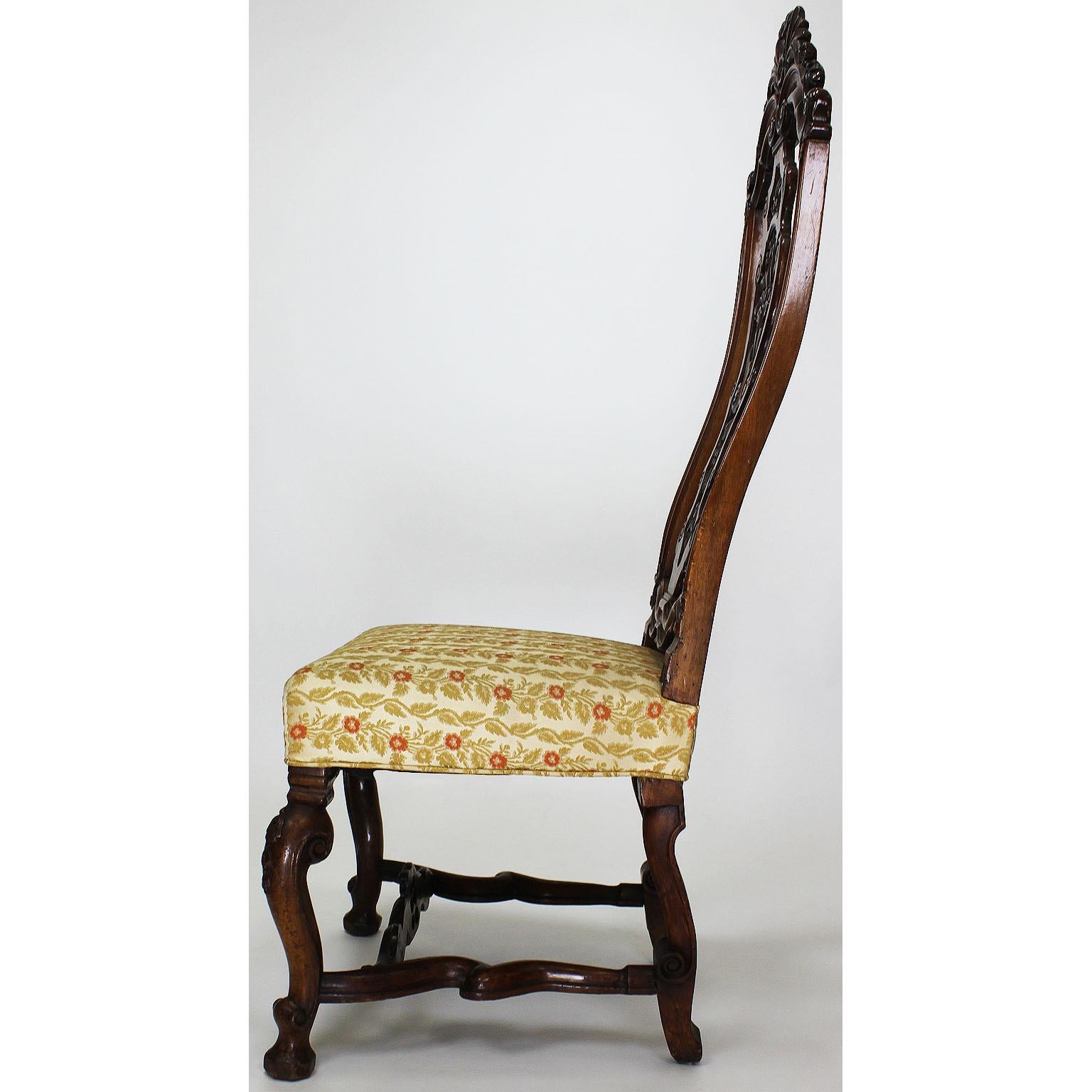 Fine Pair of Portuguese 19th Century Carved Walnut High Back Side Chairs For Sale 3