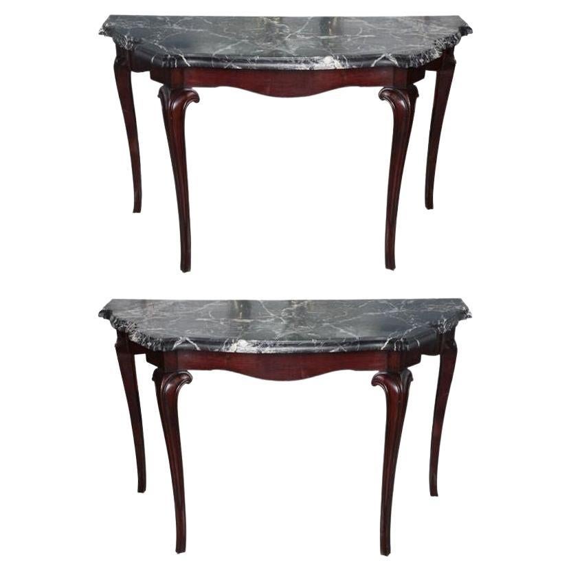 Fine Pair of Portuguese Rococo Rosewood and Marble Consoles For Sale