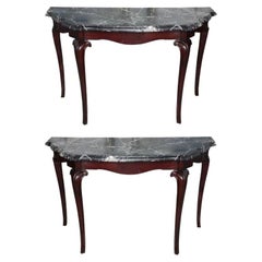 Fine Pair of Portuguese Rococo Rosewood and Marble Consoles