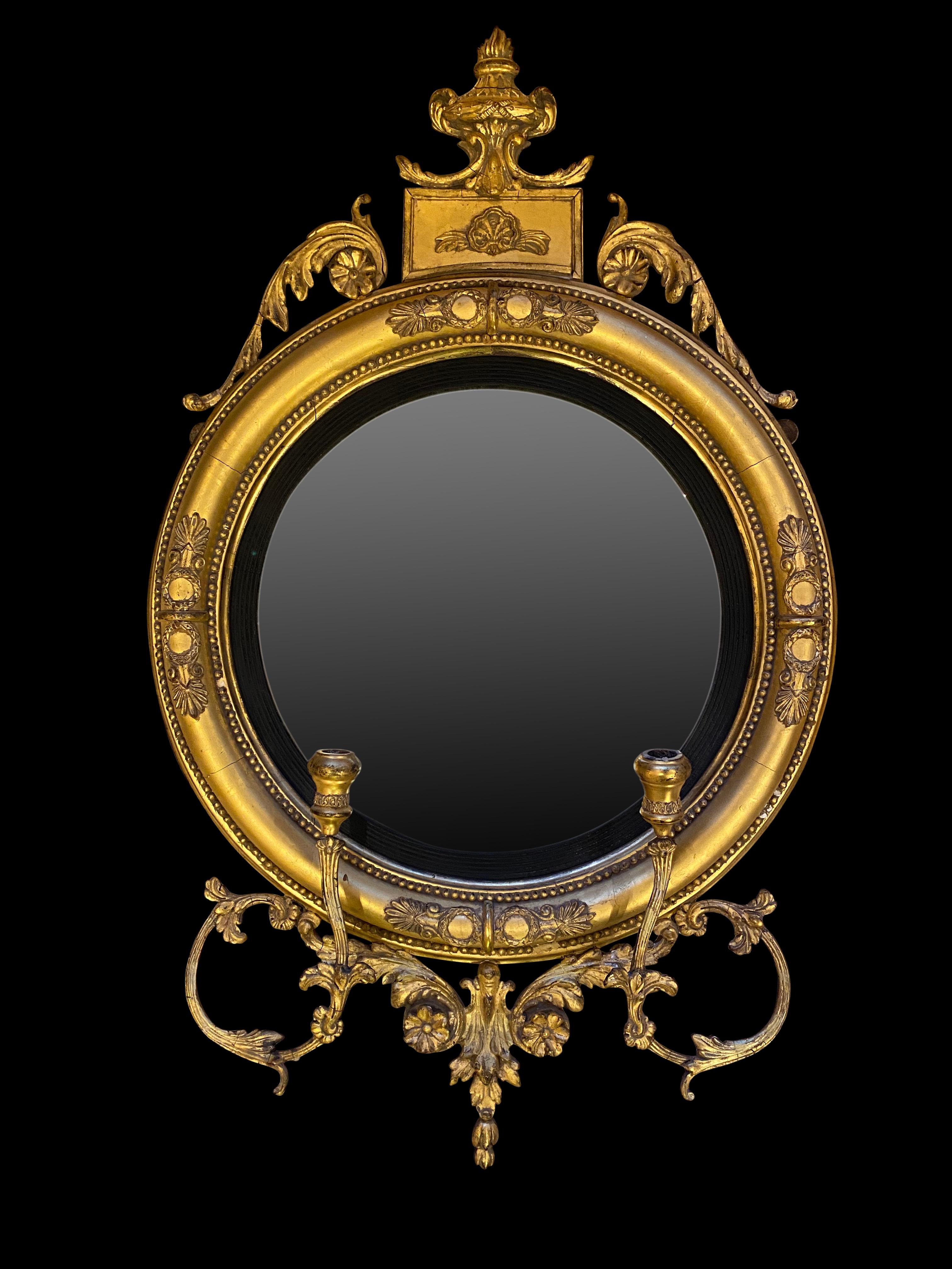 Giltwood Fine Pair of Regency Convex Mirrors, English, circa 1820 For Sale