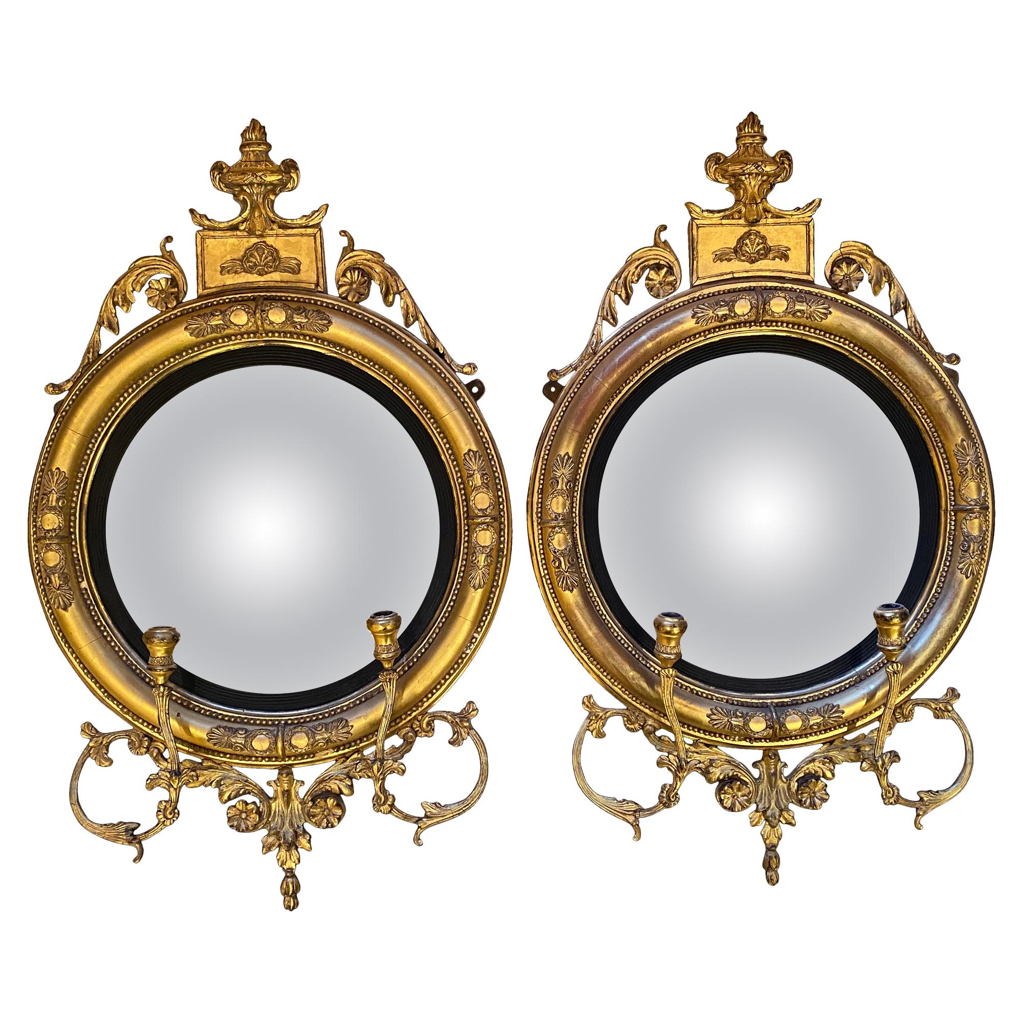 Fine Pair of Regency Convex Mirrors, English, circa 1820 For Sale