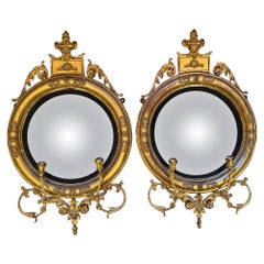 Antique Fine Pair of Regency Convex Mirrors, English, circa 1820