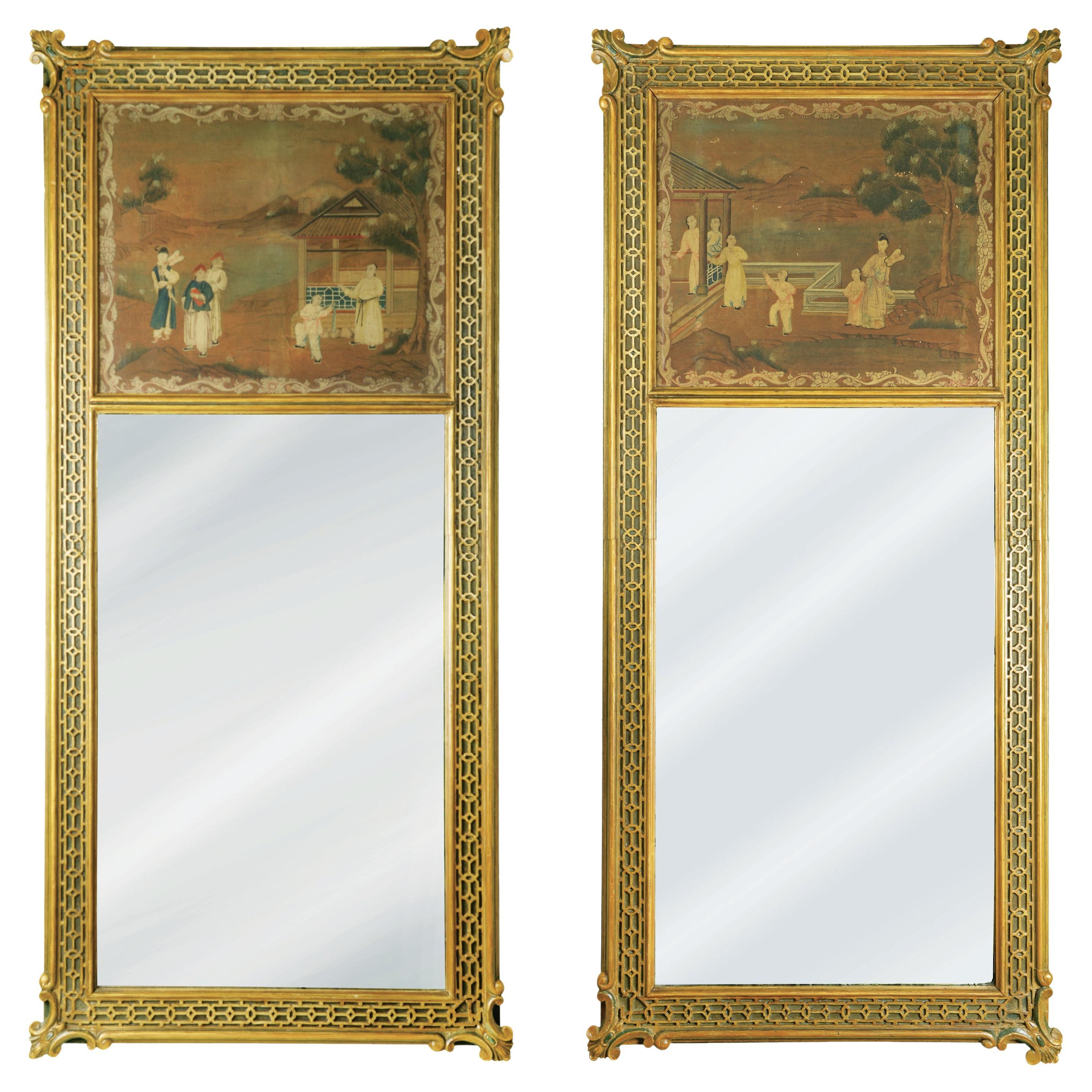 Paire de miroirs d'embarcadère dorés et peints de style Régence, dans le style du Brighton Pavilion en vente