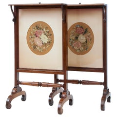 Antique Fine Pair of Regency Palisander Tapestry Fire Screens