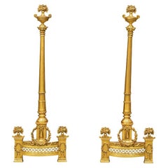 Fine Pair of Regency Style Dore Bronze Andirons with Floral Motifs