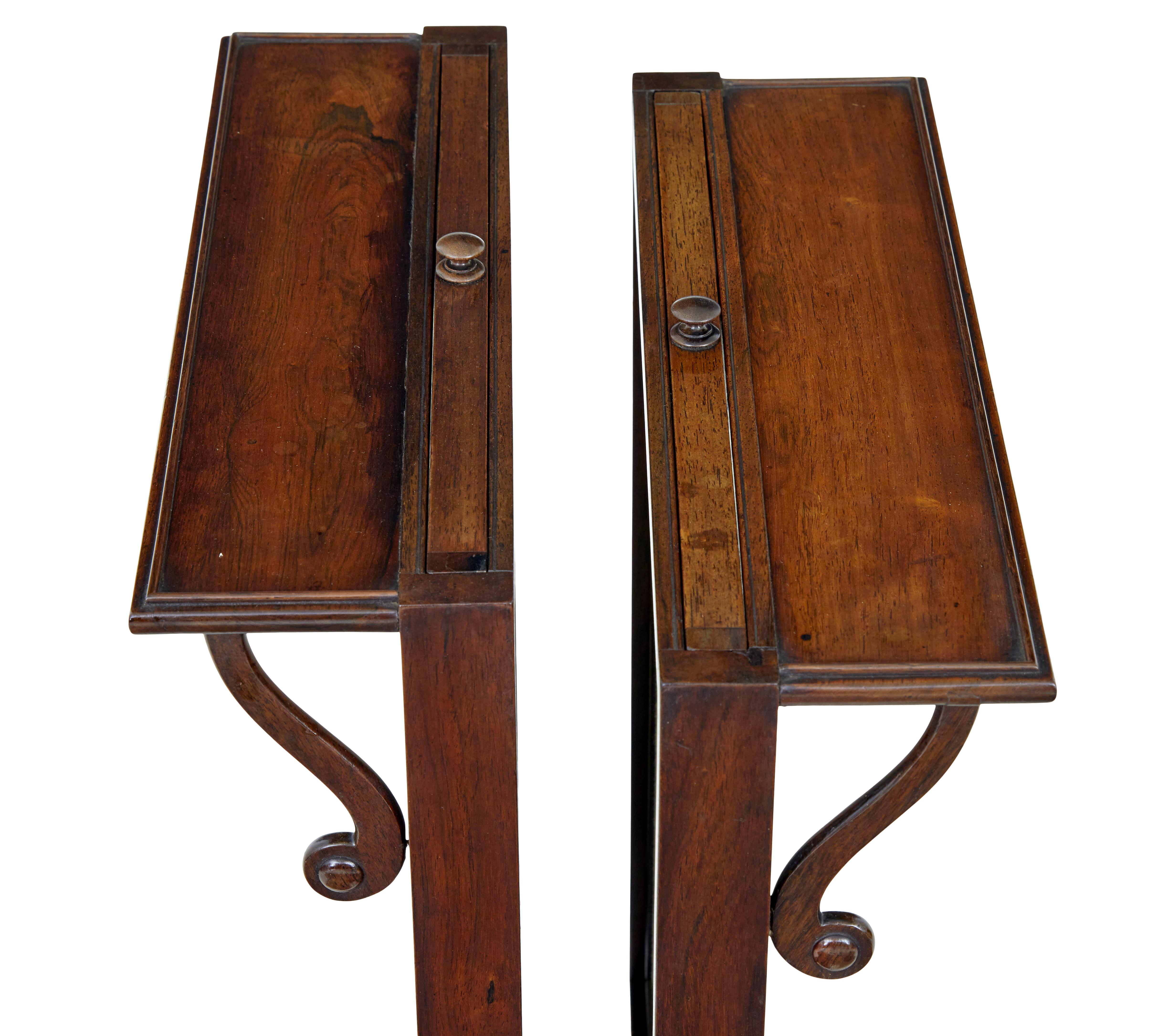 Fine pair of Regency palisander fire screens circa 1820.

Fine piece of early 19th century design. Screens hold up with friction and are adjustable. Striking palisander  with good colour and patina.  Rare to find these in a pair and the ideal piece