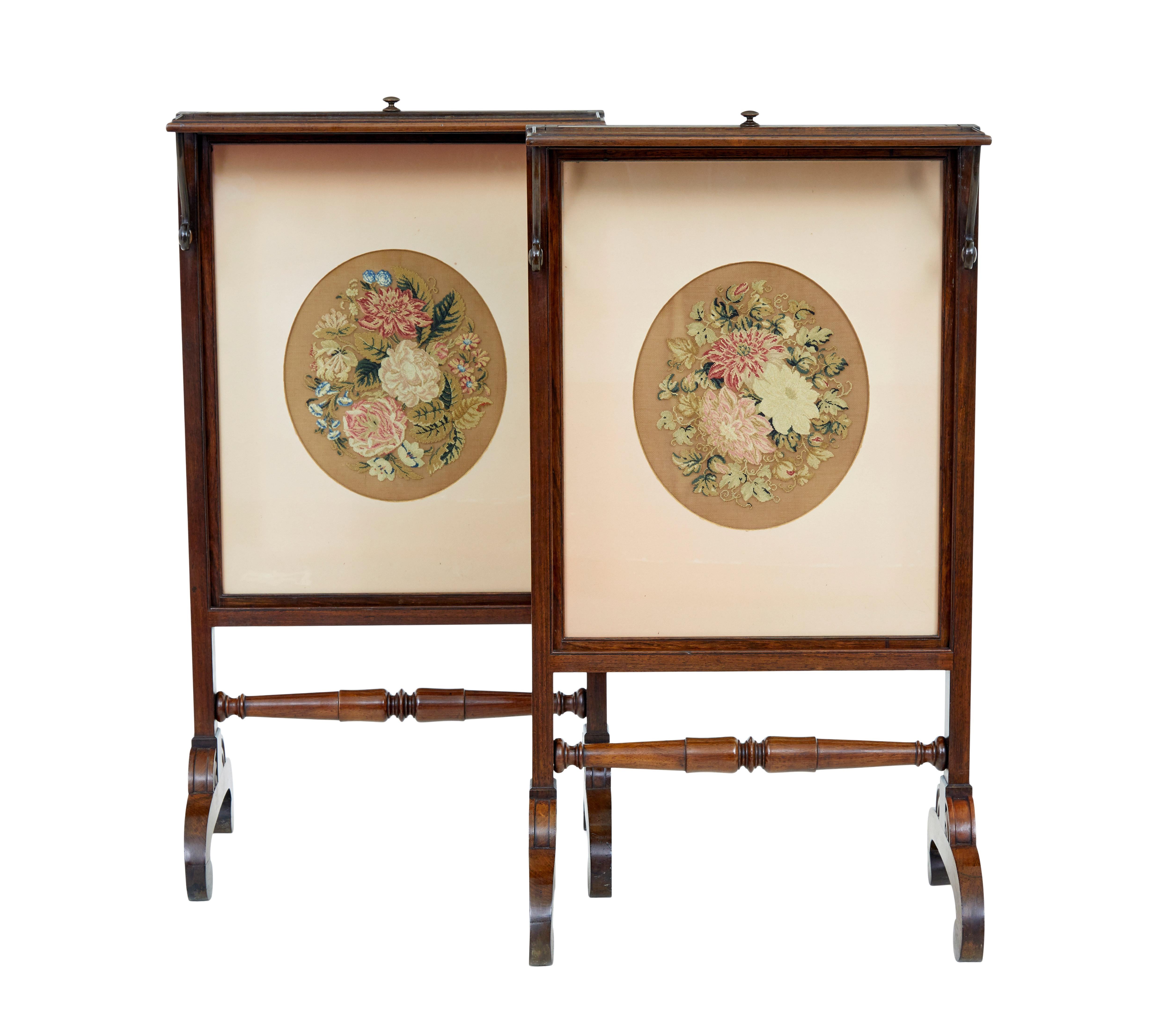 English Fine pair of Regency tapestry fire screens For Sale