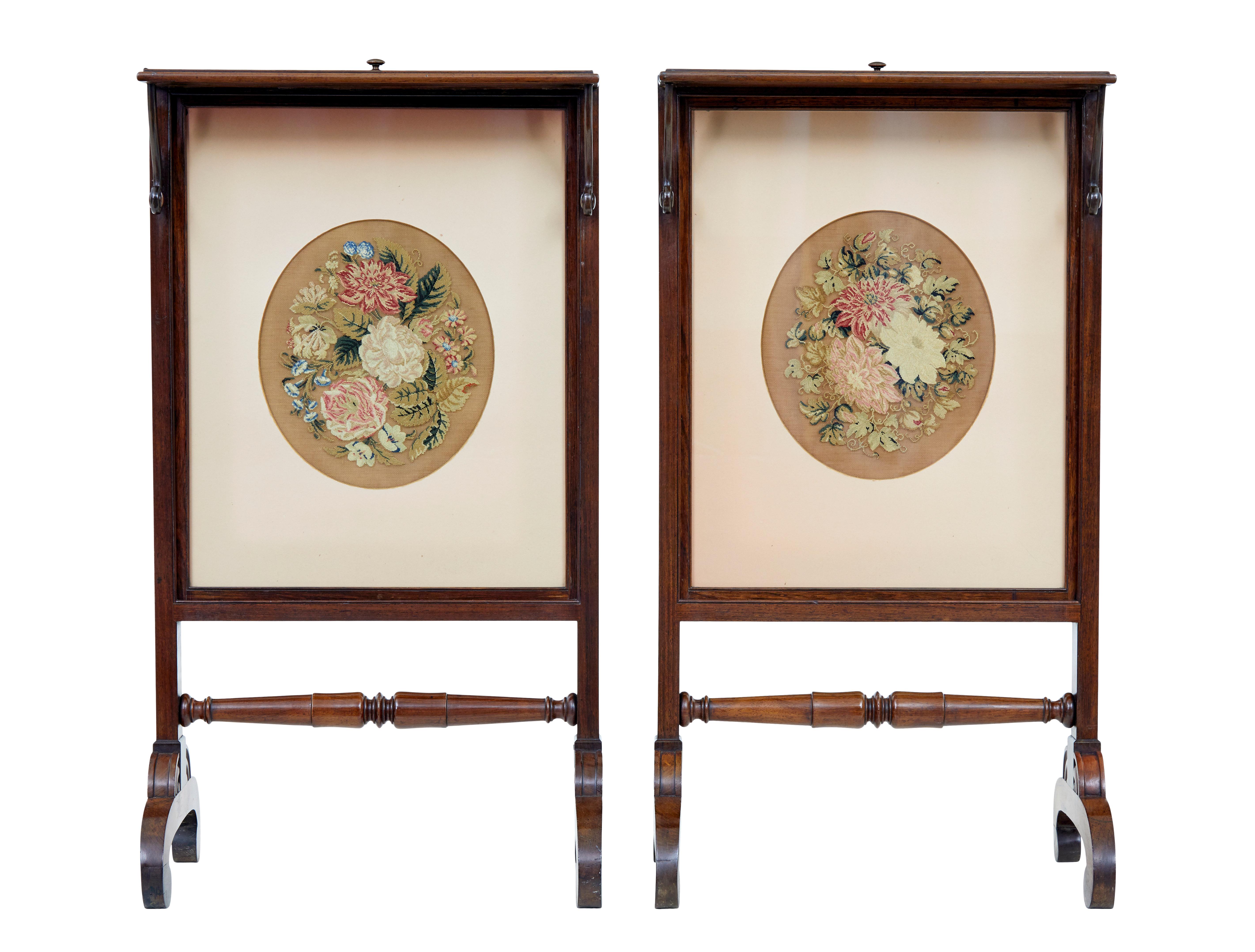 Hand-Carved Fine pair of Regency tapestry fire screens For Sale