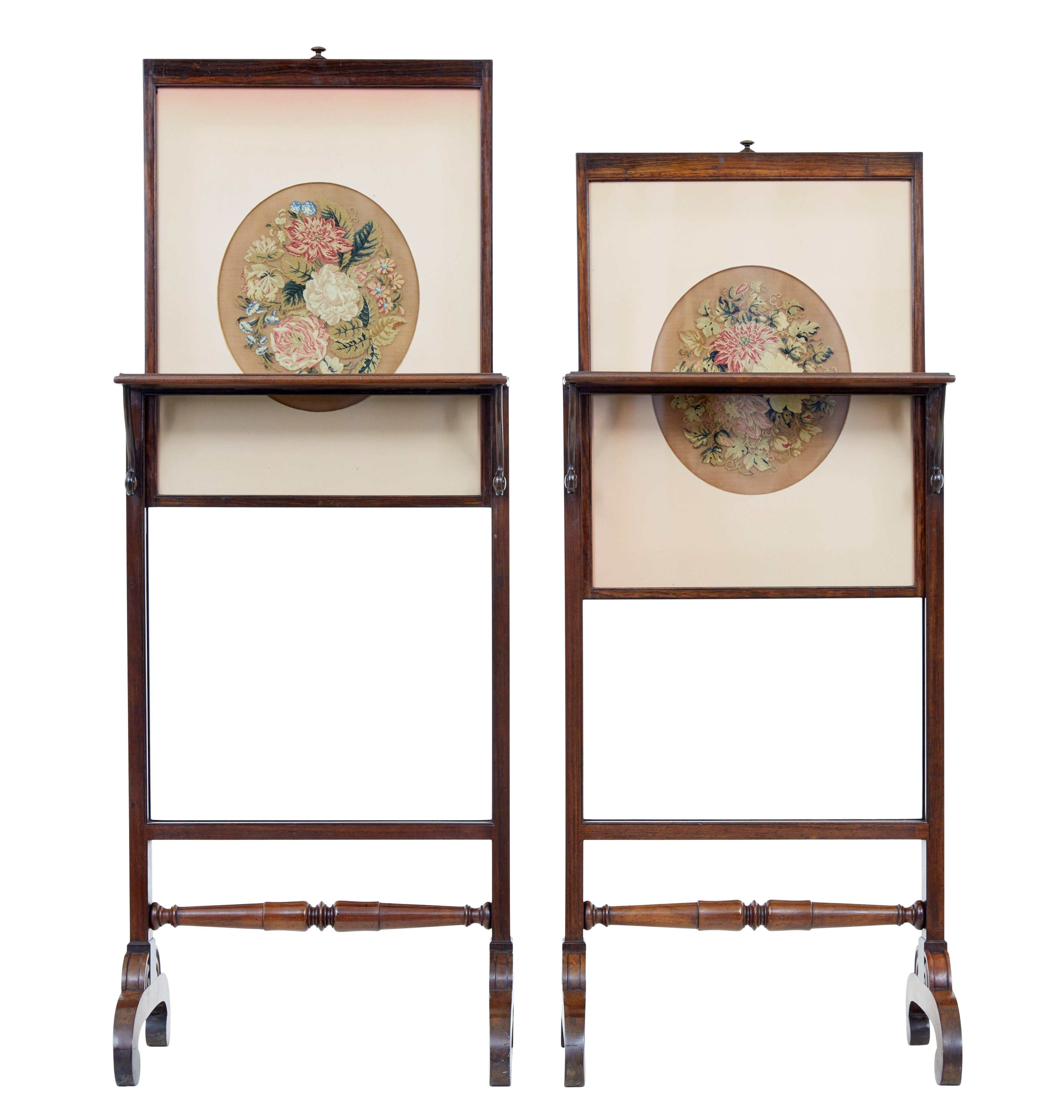 Fine pair of Regency tapestry fire screens In Good Condition For Sale In Debenham, Suffolk