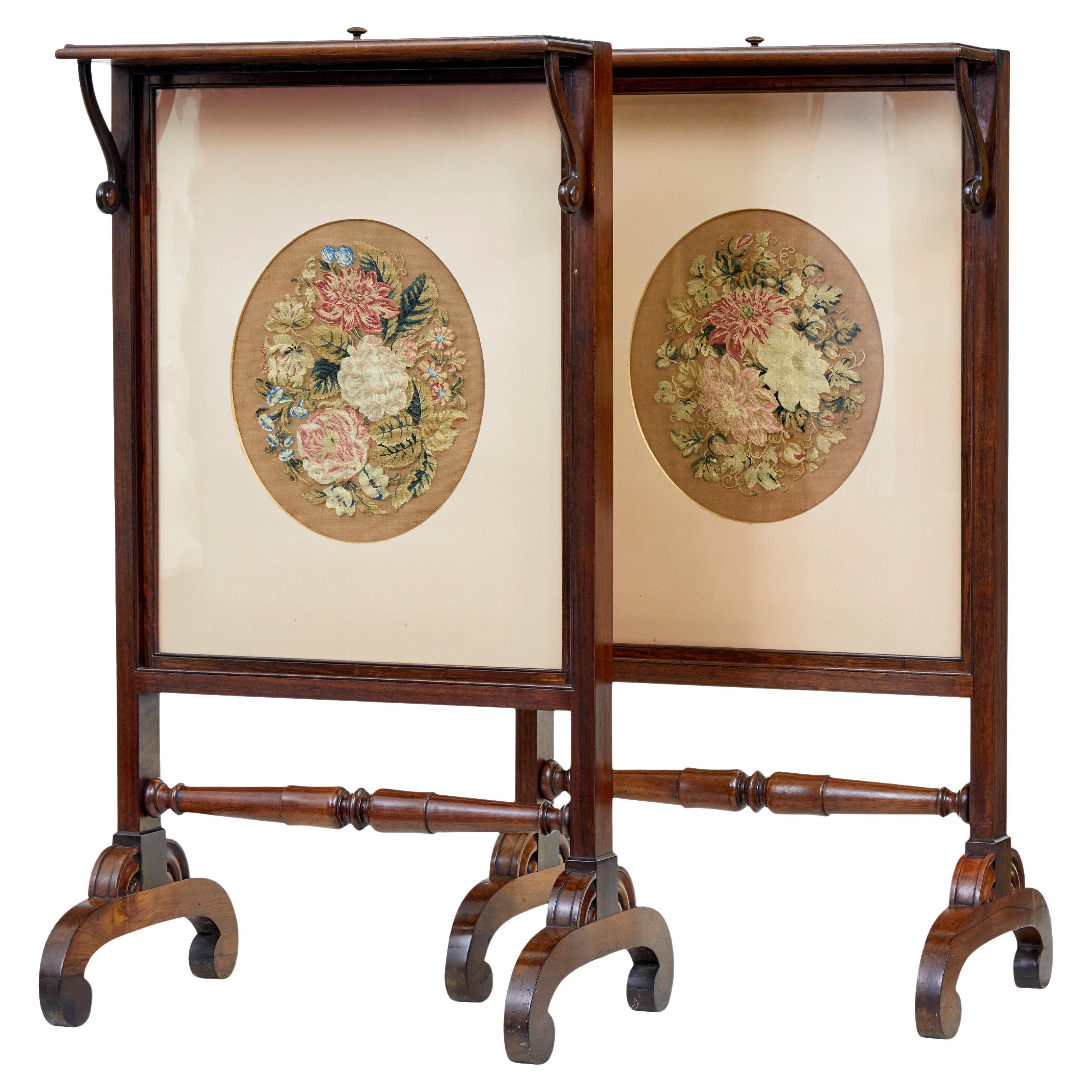 Fine pair of Regency tapestry fire screens For Sale