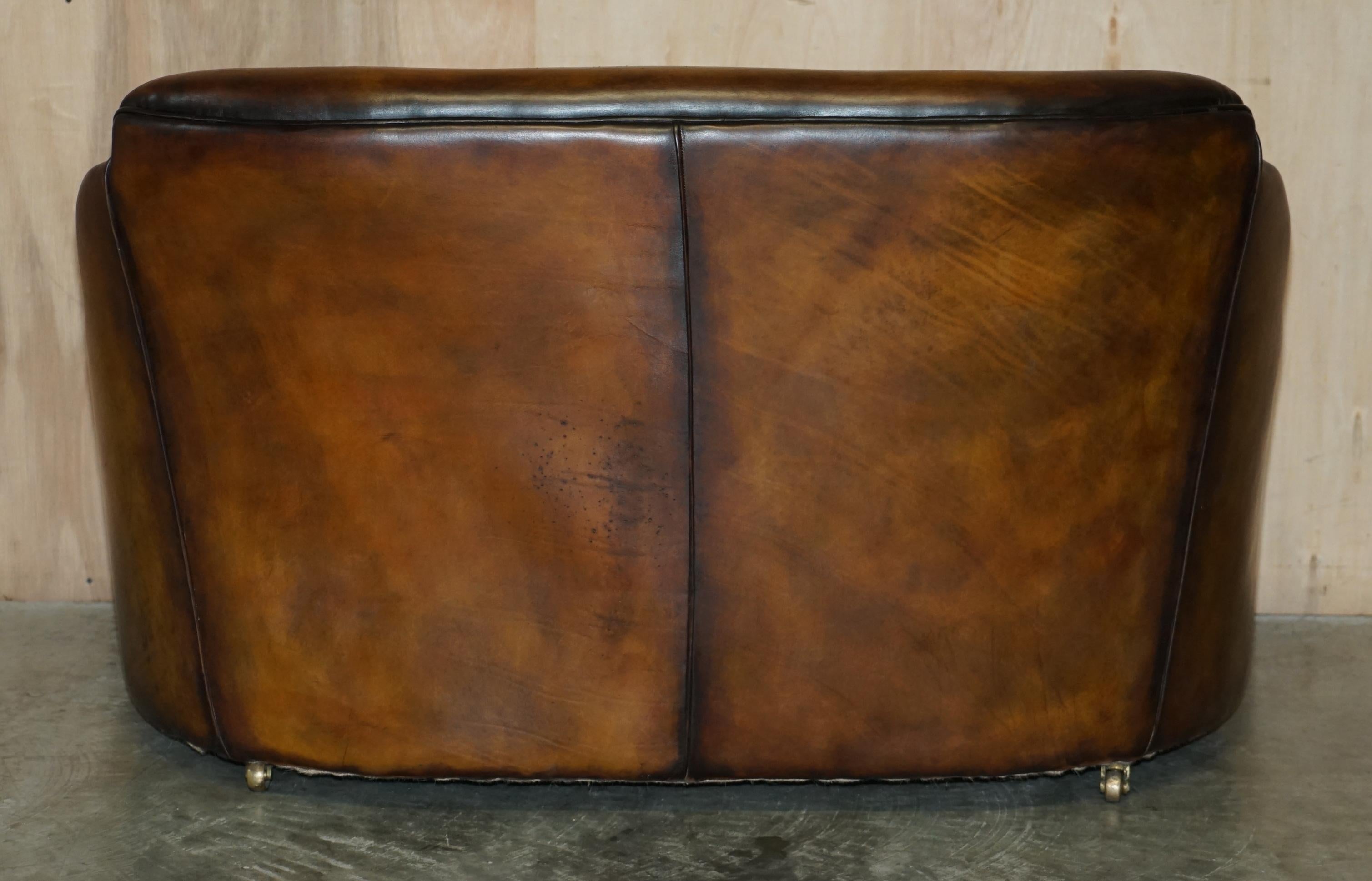 Fine Pair of Restored Art Deco Harry & Lou Epstein Hand Dyed Brown Leather Sofas 6