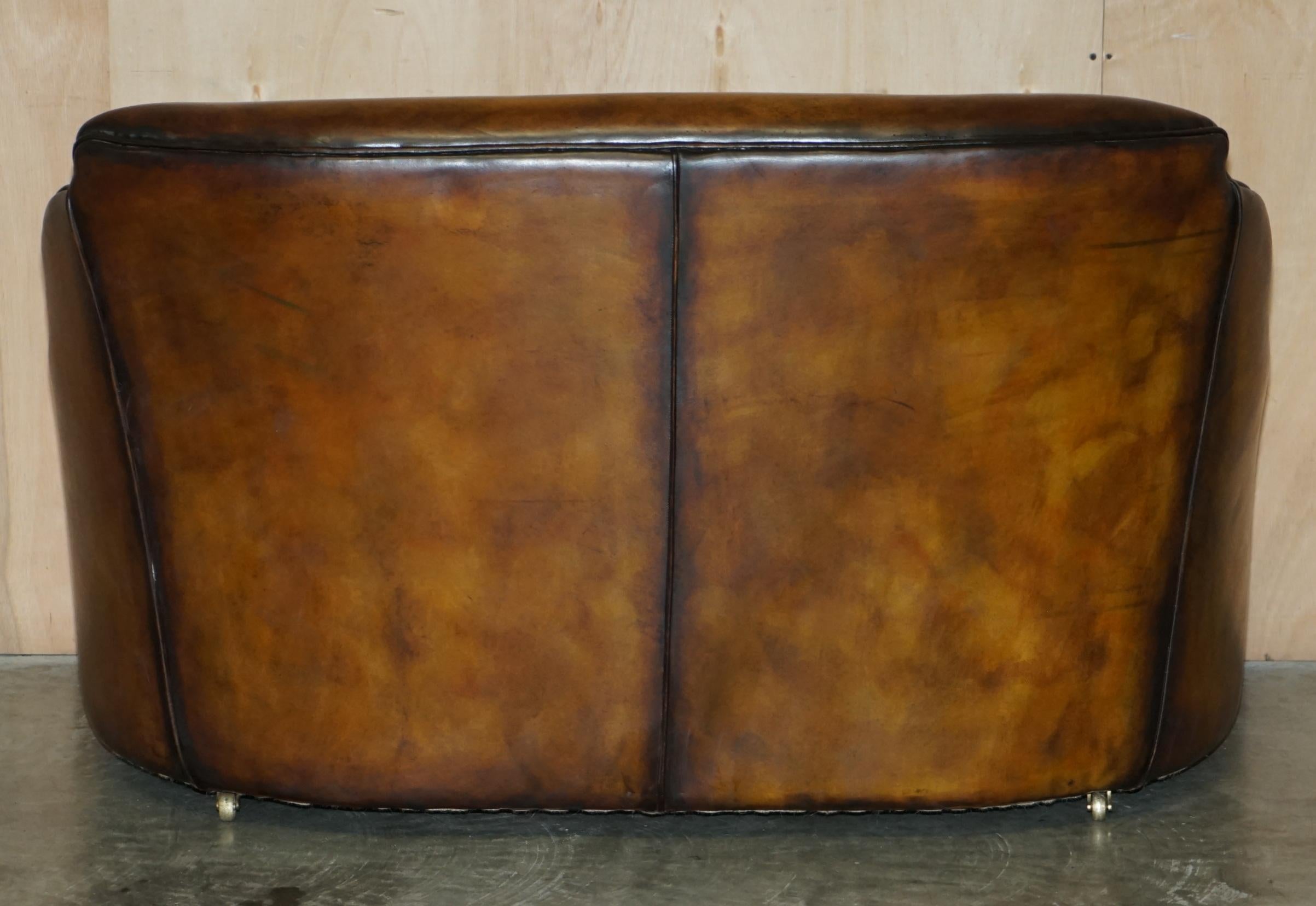 Fine Pair of Restored Art Deco Harry & Lou Epstein Hand Dyed Brown Leather Sofas 10