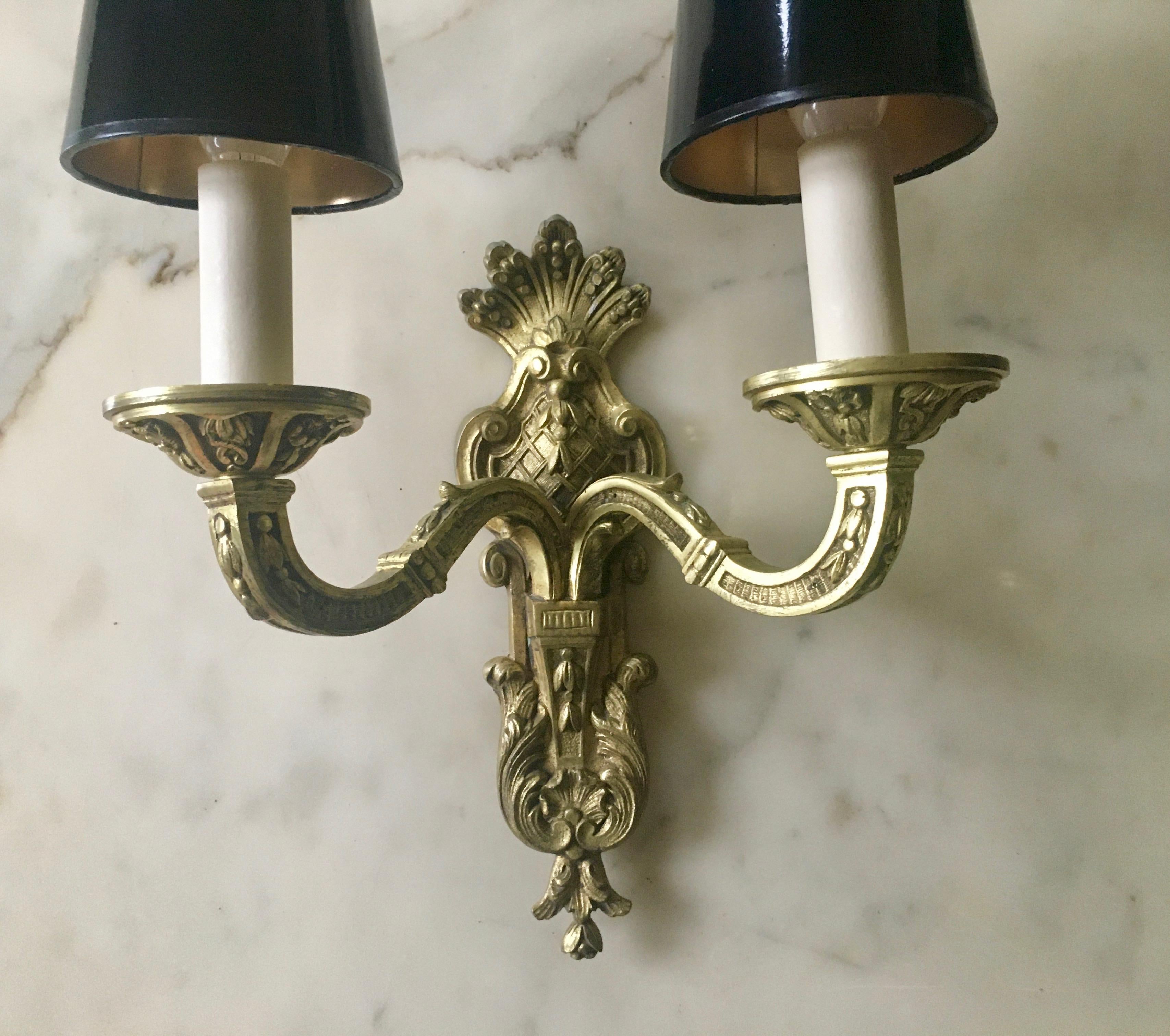 Fine Pair of Ritz Gilt Bronze Louis XIV Sconces by Maison Delisle, France For Sale 1