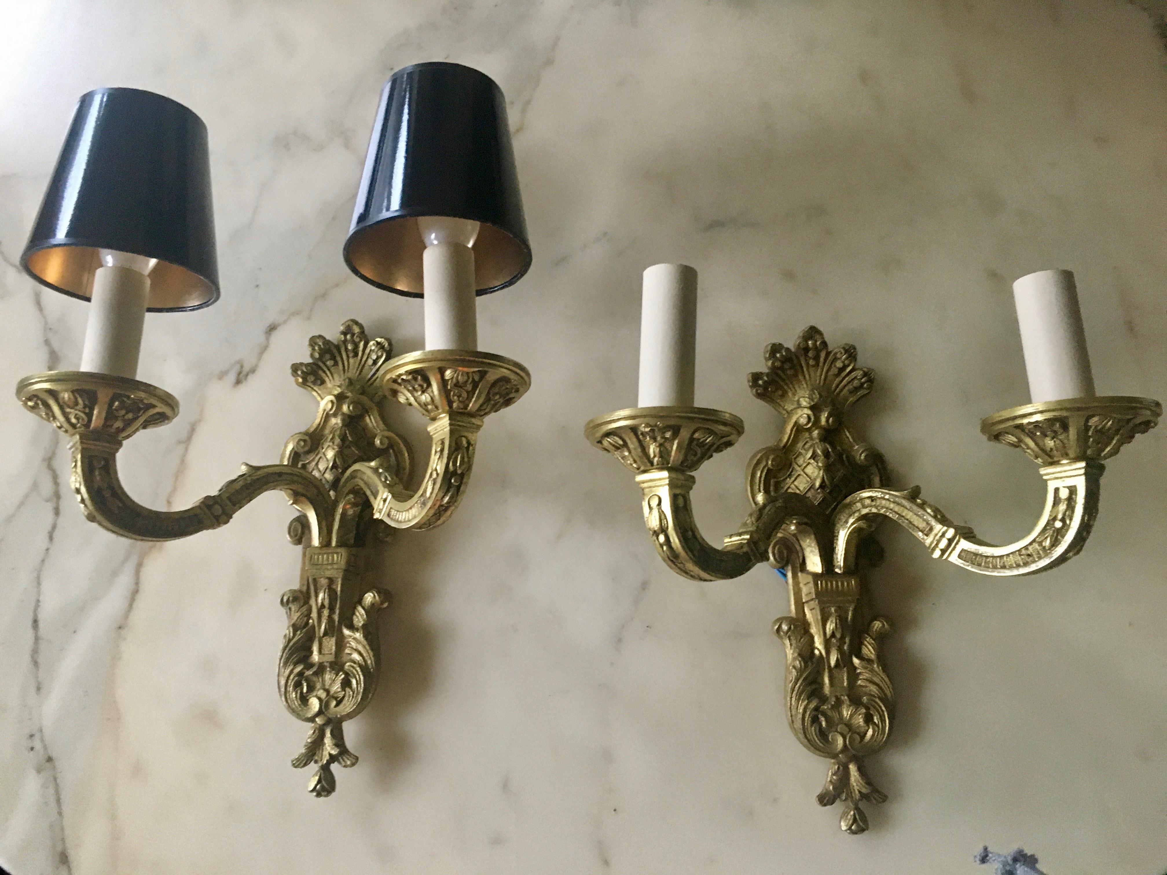 Fine Pair of Ritz Gilt Bronze Louis XIV Sconces by Maison Delisle, France For Sale 8