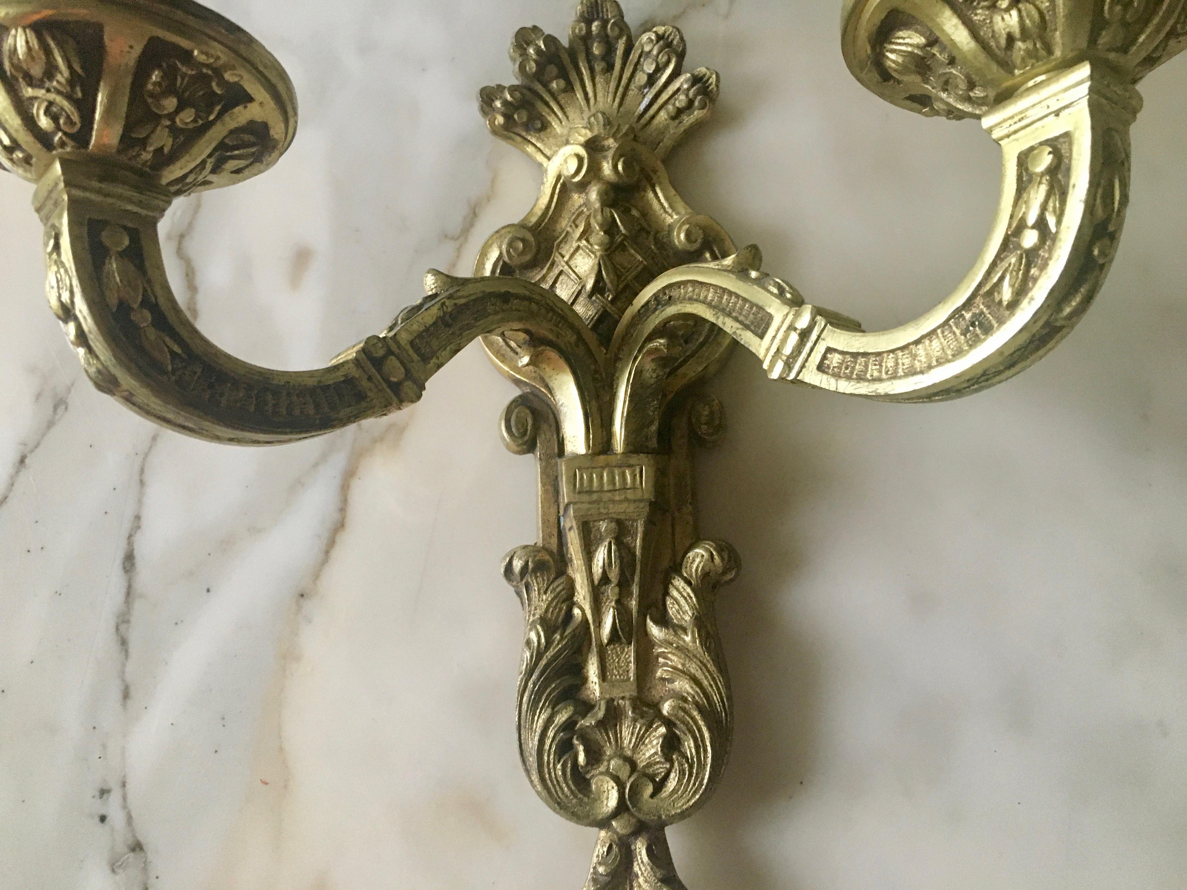 Fine Pair of Ritz Gilt Bronze Louis XIV Sconces by Maison Delisle, France For Sale 2