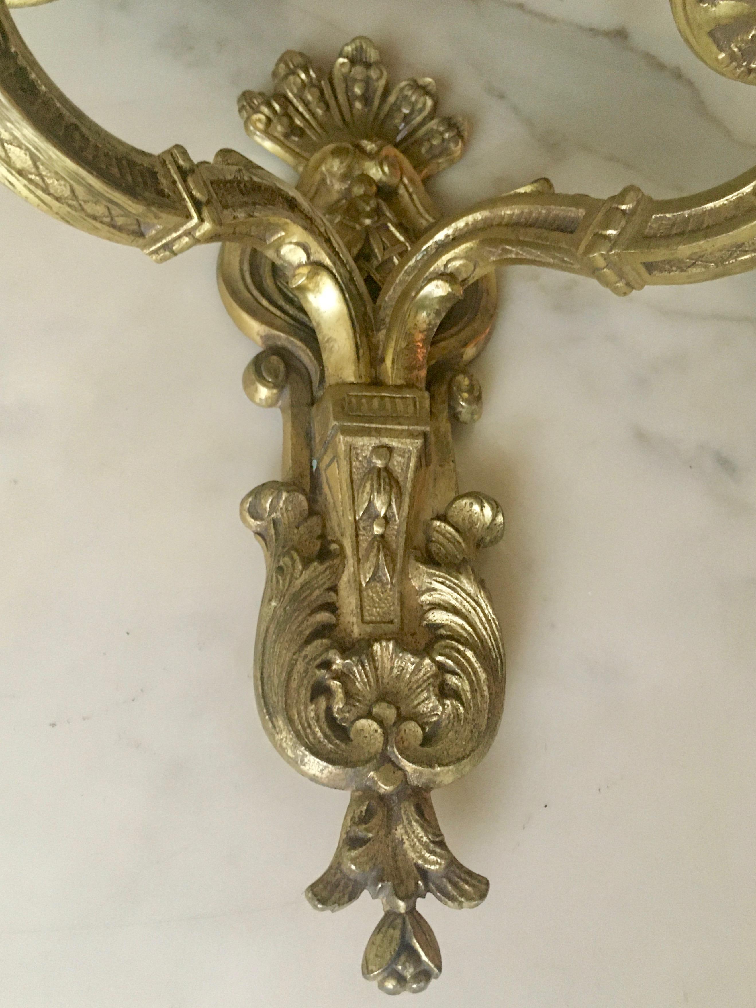 Fine Pair of Ritz Gilt Bronze Louis XIV Sconces by Maison Delisle, France For Sale 3