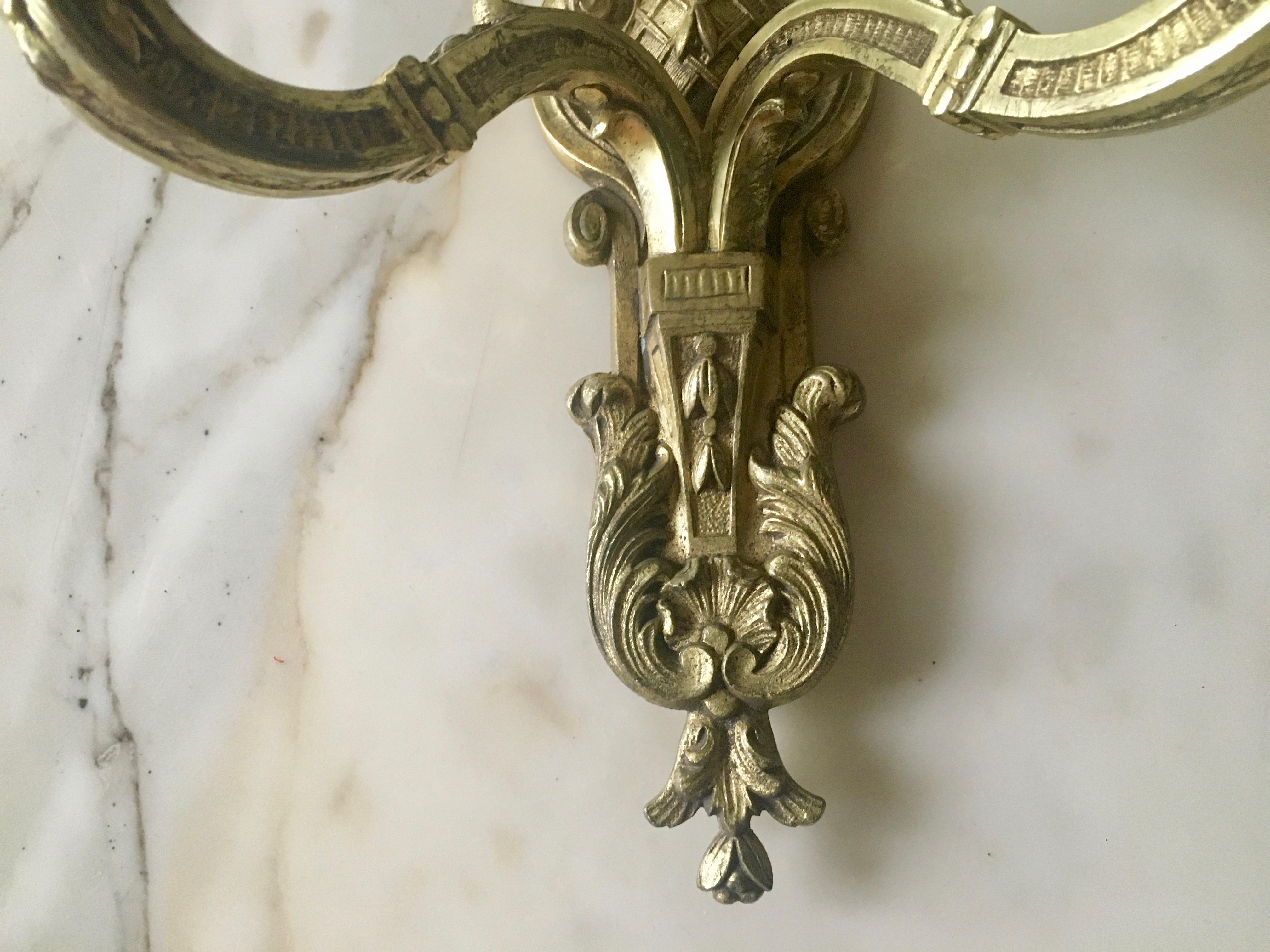 Fine Pair of Ritz Gilt Bronze Louis XIV Sconces by Maison Delisle, France For Sale 5