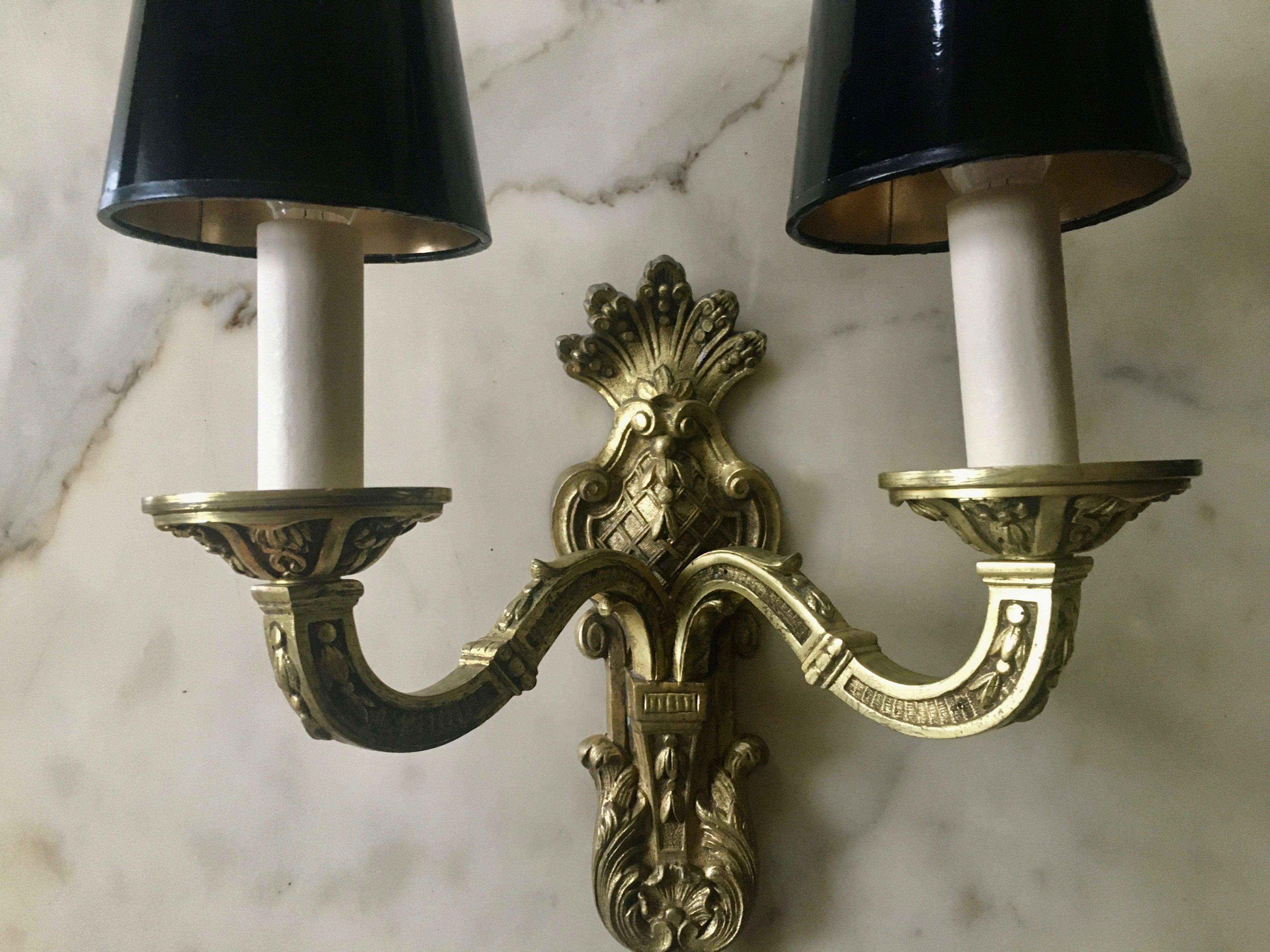 Fine Pair of Ritz Gilt Bronze Louis XIV Sconces by Maison Delisle, France For Sale 6