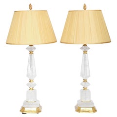 Fine Pair of Rock Crystal and Giltwood Lamps