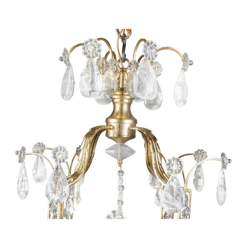 French Fine Pair of Rock Crystal Cage-Formed Chandelier  For Sale