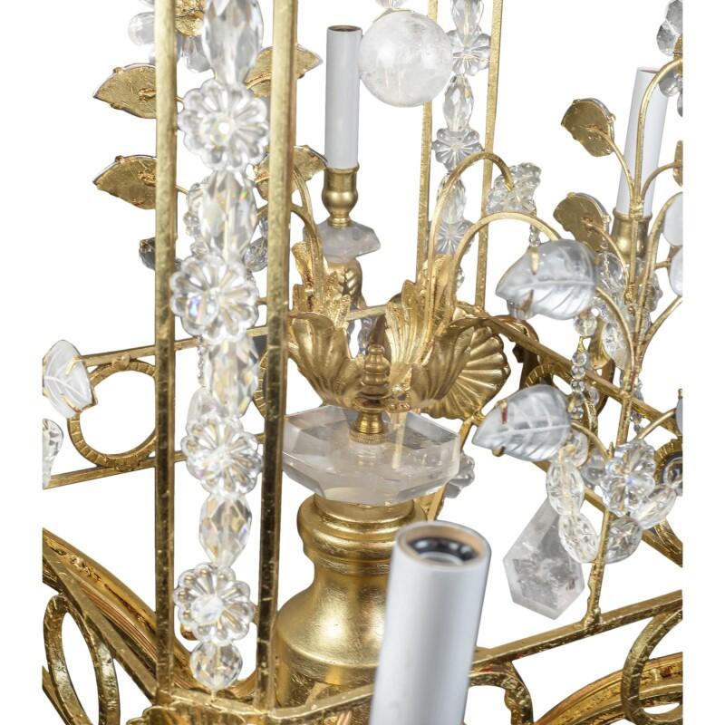 Fine Pair of Rock Crystal Cage-Formed Chandelier  In Good Condition For Sale In New York, NY