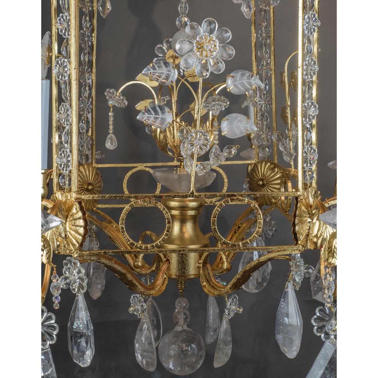 Fine Pair of Rock Crystal Cage-Formed Chandelier  For Sale 1