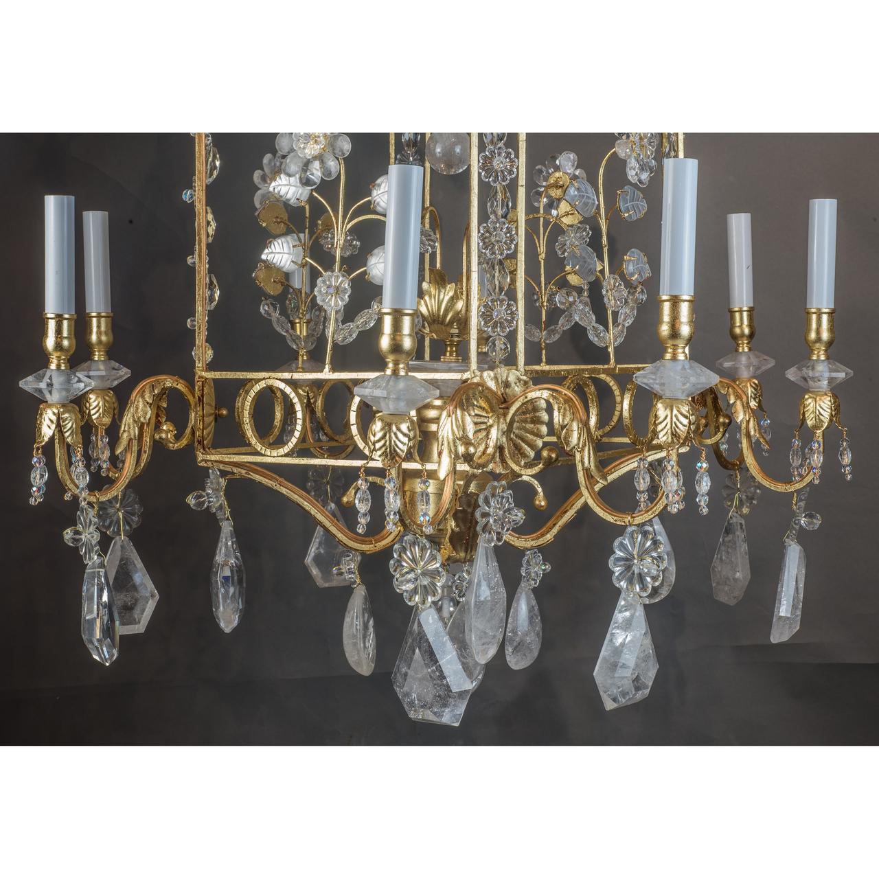 Fine Pair of Rock Crystal Cage-Formed Chandelier  For Sale 2
