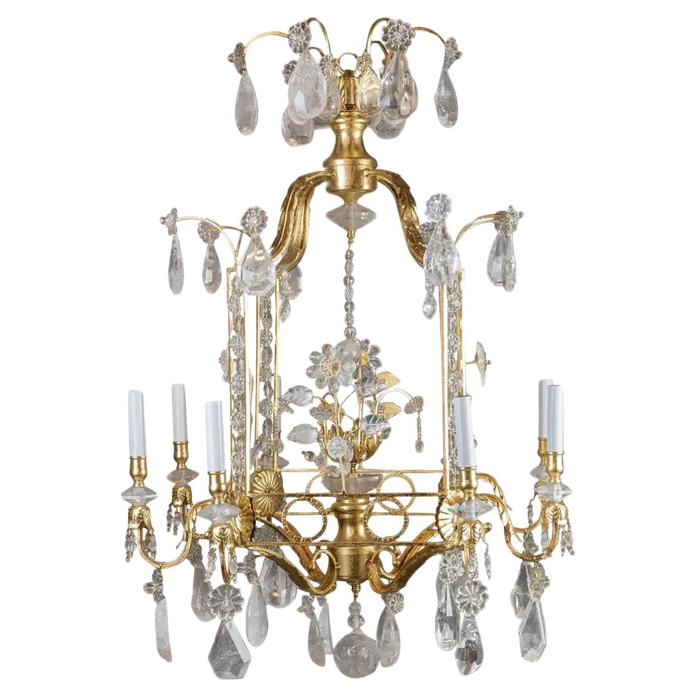 Fine Pair of Rock Crystal Cage-Formed Chandelier  For Sale